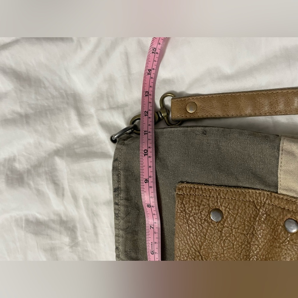 Gray Canvas and Leather Crossbody Bag with Tan Trim - Picture 12 of 14